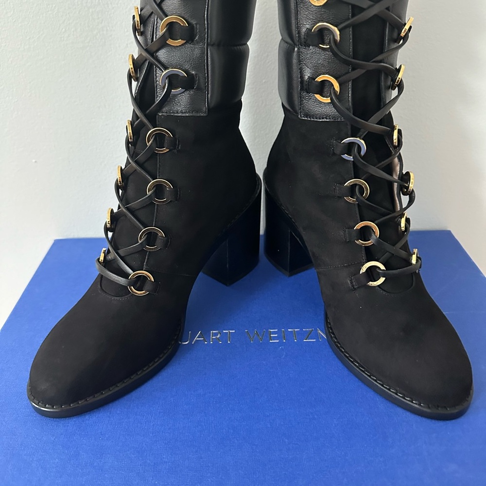 BNWT Stuart Weitzman Watson Tall Block-Heel Combat Boots - Picture 5 of 9